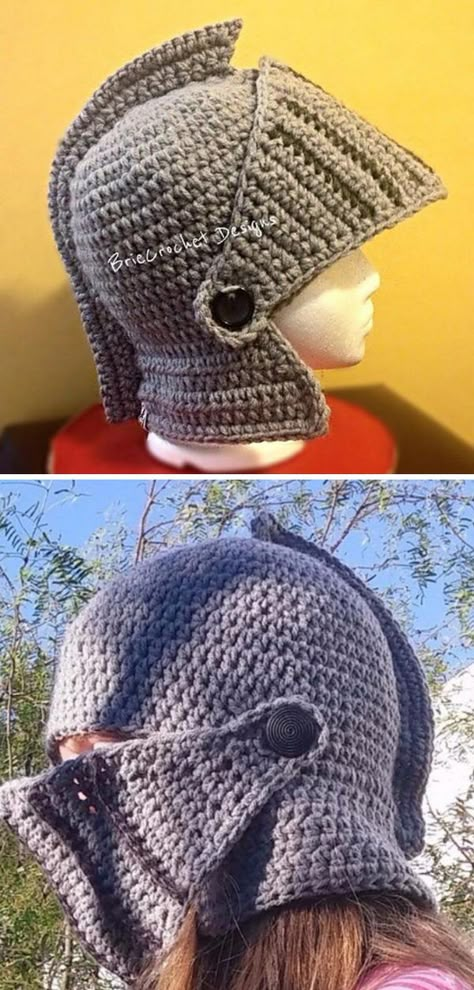 15+ Crochet Halloween Hat Patterns and Tutorials 2017 Crochet Knight Hat, Crochet Helmet Hat Pattern Free, Medieval Crochet Ideas, Crochet Knight Helmet, Link Hat Crochet Pattern Free, Crochet Helmet Pattern Free, Crochet Renfaire Accessories, Crochet Knight Helmet Pattern Free, Renfaire Crochet Ideas