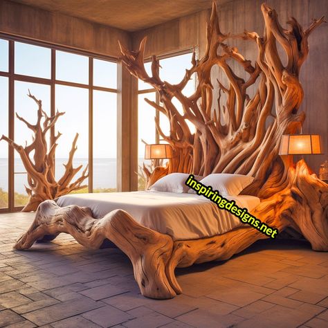 These Giant Tree Beds are Rooted in Exquisite Craftsmanship – Inspiring Designs King Size Bed Frame Diy, Oversized Bed, Live Edge Bed, Rustic Furniture Design, Tree Bed, Log Bed, Amazing Bedroom Designs, Tree House Plans, Earthy Home Decor