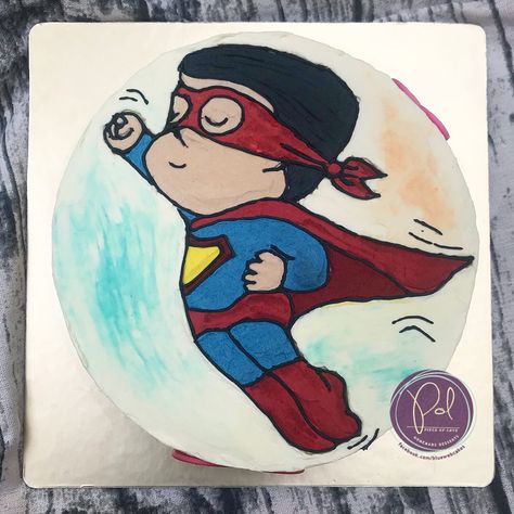 Butter cream cake, drawing on cake “super man” Drawing On Cake, Cake Minimal, Butter Cream Cake, Man Cake, Cake Drawing, Korean Cake, Simple Cake Designs, Superhero Cake, Cartoon Cake