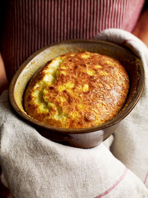 This dish is a cross between a cheese souffle and cheesy bread pudding. Cheese Pudding, Cheese Souffle, Souffle Recipes, Savory Cheese, Delicious Magazine, Cheesy Bread, Cheese Dishes, Cheesy Recipes, British Food