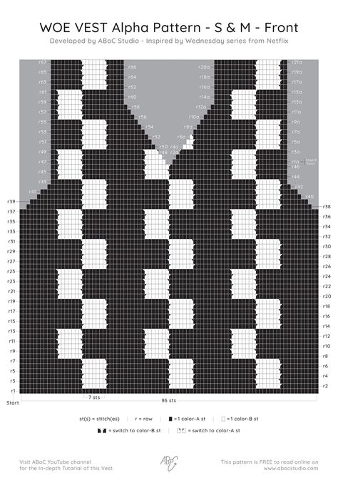 Woe Vest FREE Crochet Pattern — ABoC Studio Cross Crochet Sweater, Sweater Vest Crochet Pattern Free, Wednesday Vest, Crochet Sweater Vest Pattern Free, Aboc Studio, Crochet Vest Pattern Free, Wearable Crochet, Wednesday Series, Series On Netflix