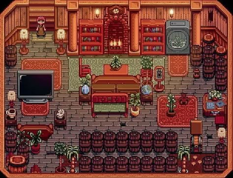 Stardew Basement Ideas, Stardew Valley Basement Design, Stardew Valley Cellar Design, Stardew Basement Layout, Stardew Valley Basement Layout, Stardew Valley Bedroom Design, Stardew Decor, Stardew Design, Stardew Ideas