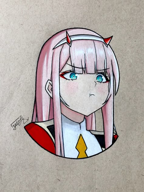 Darling in the Franxx - 002 : Zero Two Fanart How To Draw Zero Two, Zerotwo Tattoo, Darling In The Franxx Drawing, Zerotwo Drawing, Darling In The Franxx Tattoo Ideas, Zero Two Tattoo Ideas, Darling In The Franxx Tattoo, Zero Two Full Body Drawing, Easy Anime Drawings My Hero Academia