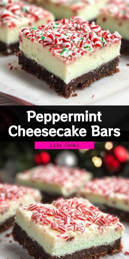 Peppermint Cheesecake Bars (Gluten-Free) - Creamy Holiday Dessert Idea Indulge in these delicious gluten-free Peppermint Cheesecake Bars, perfect for holiday gatherings. Enjoy the refreshing minty flavor combined with a rich cheesecake layer for an irresistible treat fit for any occasion. Pepermint Cheesecake, Candy Cane Brownies, Peppermint Cheesecake Bars, Peppermint Recipes, Rich Cheesecake, Cheesecake Layer, Peppermint Cheesecake, Peppermint Brownies, Cheesecake Bar Recipes