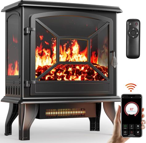 Portable Fireplace with App & Remote,24-inch Low Noise Electric Fire Place with 5 Brightness Levels, Temp Control & Timer for Living Room, Bedroom, Black. Fireplace can rapidly generate 5,300 BTU at 1400W to heat up an entire room. (Amazon Associate) Portable Fireplace Indoor, Free Standing Electric Fireplace, Portable Fireplace, Stove Heater, Electric Fireplace Heater, Trailer Life, Fireplace Heater, Electric Fire, Traditional Fireplace