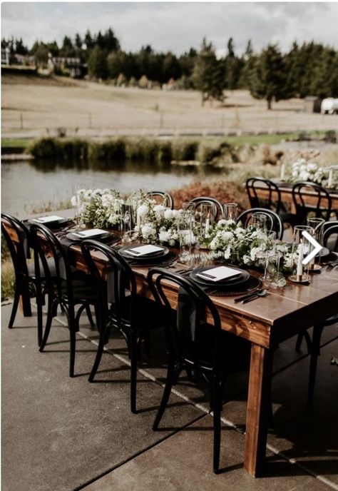 Dinner Chairs Black Chairs Wedding, Dinner Chairs, Gothic Chair, Wedding Reception Chairs, Chairs Wedding, Courtyard Wedding, Dinner Chair, Forest Theme Wedding, Green Themed Wedding