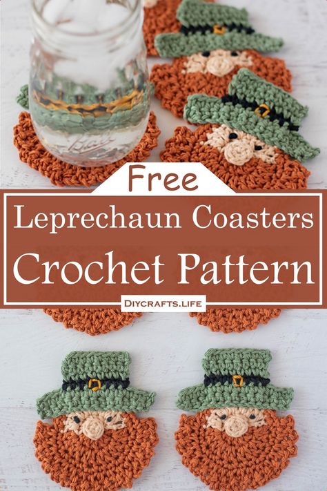 Quick Crochet Ideas, Leprechaun Crochet, Crochet Coasters Pattern, Crochet Coaster Patterns, Thoughtful Handmade Gifts, Coasters Pattern, Coaster Patterns, Crochet Holiday, Crochet Coasters Free Pattern