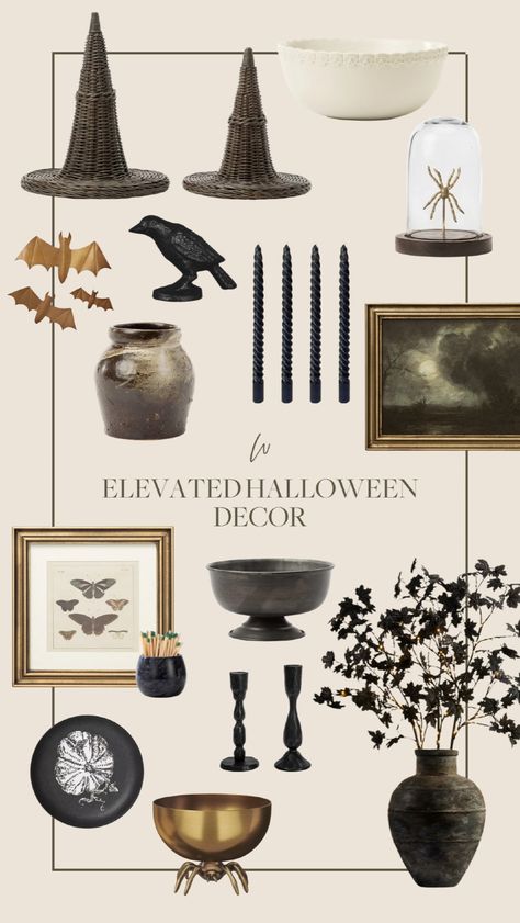 Are you searching for classy and elegant Halloween décor ideas? In this post, I’m sharing a roundup of the best elevated Halloween decorations and 3 tips on how to use them in your home! From modern Halloween candles to classy centerpieces, we've got all the neutral and modern décor ideas for fall. Modern fall décor, neutral fall décor, minimalist Halloween décor. Edgy Fall Decor, Round Table Halloween Centerpiece, West Elm Halloween, Halloween Classy Decor, Black And Gold Halloween Decor, Halloween Sideboard Decor, Elegant Halloween Tablescape, Elevated Halloween Decor, Luxury Halloween Decor