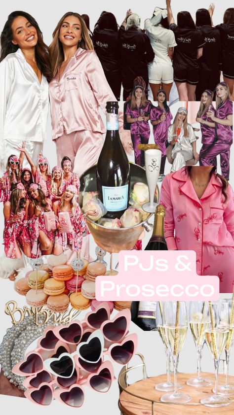 Comfy Bachelorette Party, Pj’s And Prosecco Party, Pjs Polaroids And Prosecco, Prosecco Party Ideas, Pjs And Processo Theme, Pjs And Prosecco Aesthetic, Pajama Bachelorette Party Ideas, Bachelorette Outfit Theme Ideas, Bachelorette Sleepover Theme