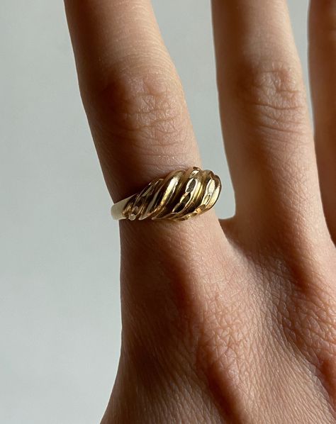 Classic vintage 14k gold croissant dome ring - shop on sunsister.co Dome Ring, Domed Ring, Classic Vintage, Solid Yellow, Rings Statement, Vintage Gold, Ring Shopping, Small Gifts, Favorite Jewelry