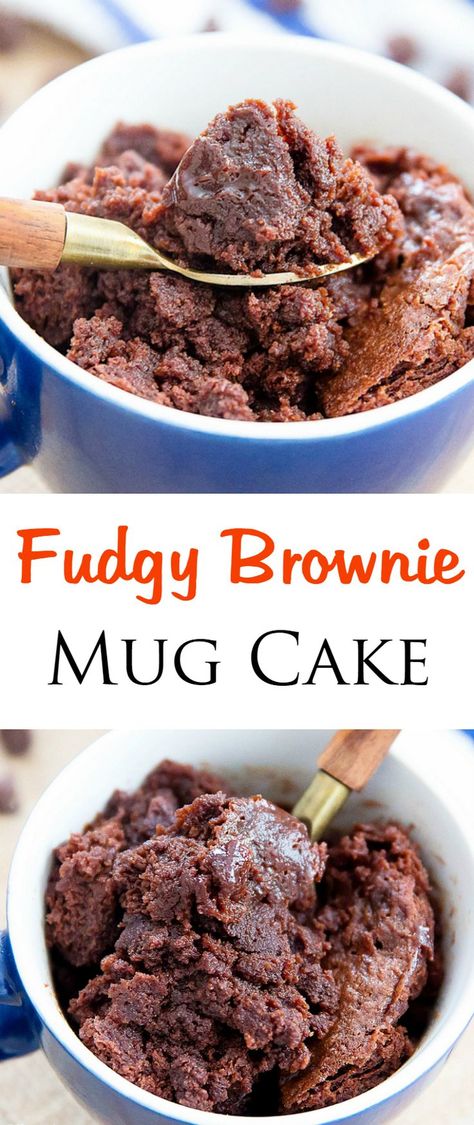 This single serving brownie is rich, chocolaty and fudgy. It comes together in just a few minutes and makes a delicious treat, late-night snack or dessert. I do Brownie Mug Cake, Brownie Mug, Brownies Fudgy, Mug Desserts, Mug Cake Recipes, Mug Food, Mug Meals, Cake In A Mug, Microwave Mug