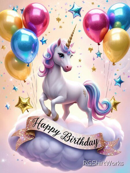 Happy Birthday Unicorn, Birthday Wishes Gif, Unicorn Images, Happy 7th Birthday, Birthday Wishes For Sister, Happy 6th Birthday, Colorful Balloons, Birthday Wish, Fourth Birthday