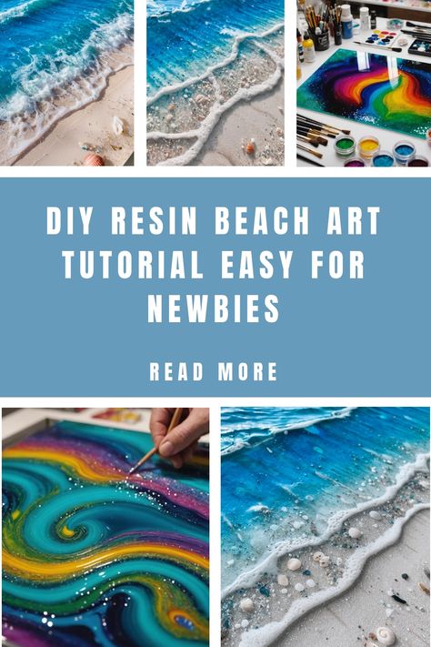 DIY resin beach art tutorial with colorful ocean and wave effects for beginners. Resin Seashell Crafts Diy, Easy Epoxy Projects, Easy Mosaic Projects For Beginners, Resin Glass Art, Beach Art Projects, Resin Art For Beginners, Glass Resin Art, Beach Resin Art, Diy Lighthouse