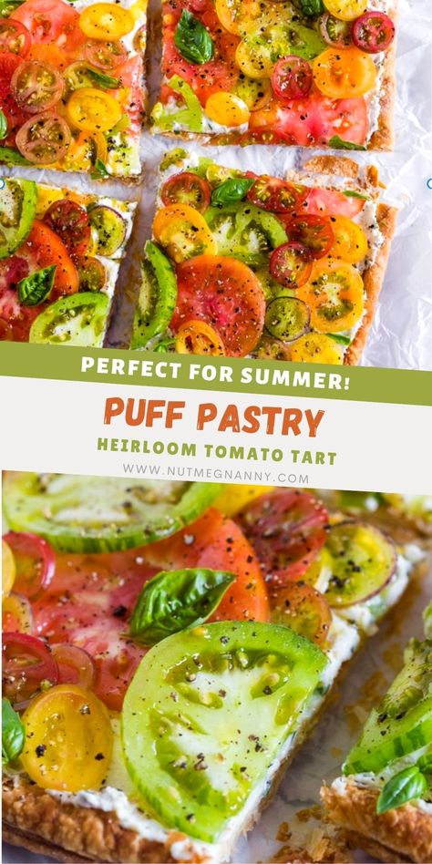 Heirloom Tomato Appetizer, Tomato Ricotta Puff Pastry Tart, Heirloom Tomato Puff Pastry, Tomato Mozzarella Tart, Heirloom Tomato Tart Puff Pastry, Green Tomato Tart, Recipes Using Heirloom Tomatoes, Fresh Tomato Tart, Fresh Tomato Appetizers