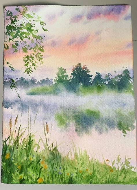 Landscape Water Paintings, Nature Drawing Watercolor, Intermediate Painting, Watercolor Paintings Water, Watercolor Ideas Landscape, Nature Study Paintings, Watercolor Painting Forest, Watercolor Study, Landscape Watercolour