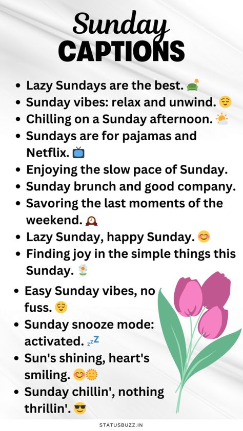 70+ Best Sunday Captions For Instagram | StatusBuzz Sunday Selfie Captions, Saturday Ig Captions, Sunday Outing Captions, Sunday Ig Captions, Sunday Captions Instagram, Sunday Instagram Captions, Sunday Captions, Best Captions, Sunday Pictures