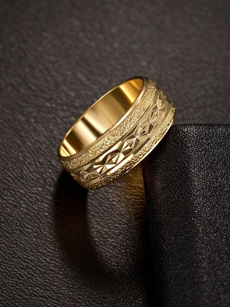 Yellow Gold  Collar  Stainless Steel   Embellished   Women's Fashion Jewelry Men Rings Gold Simple, Gold Band Ring Men, Gold Ring Designs For Men, Mens Ring Designs Gold, Men's Rings Gold Indian, Mens Wedding Rings Gold, Couple Ring Design, Mens Ring Designs, Gold Earrings For Men