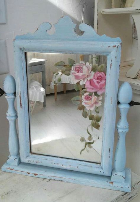 Painted Mirror Frame Aesthetic, Painted Mirrors, Floral Mirror Painting, Small Painted Mirrors Aesthetic, Small Painted Mirror, Painted Mirror, Shabby Chic Painted Mirrors, Floral Painted Mirror, Mirror Painting Ideas