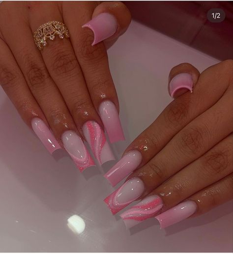 Pink nails
Abstract nails
Acrylic nails 
Ombré nails 
Glitter nails Pink Nail Designs Birthday, Bday Nails Acrylic, May Birthday Nails, Pink Winter Nails Acrylic, Glittery Nail Designs, Ariana Grande 2023, Pink Glittery Nails, Gel Nails Long, Pink Tip Nails