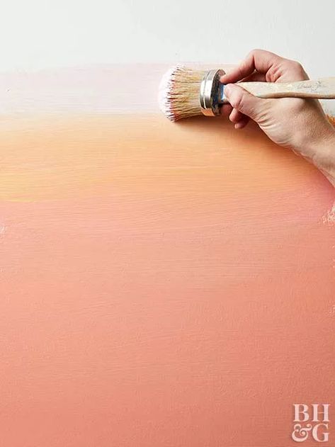 Sunset Colour Bedroom, Diy Sunset Wall, Sunset Color Bedroom, Sunset Wall Mural Painting Diy, Sunrise Mural Painting, Sunset Wall Paint, Sunset Ombre Wall, Ombre Wall Paint Diy, Sunset Theme Bedroom