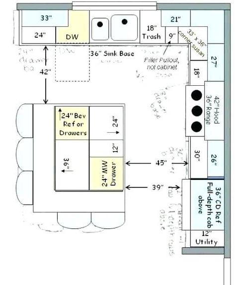 Arch Design For Kitchen, Kitchen Layout With Island, Island Dimensions, Kitchen Island With Cooktop, Kitchen Layouts With Island, Kitchen Floor Plan, Design For Kitchen, Living Room And Kitchen Design, Kitchen Entrance