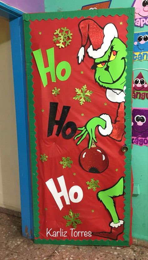 Grinch Preschool Door, Grinch Door Decorations Contest, Office Door Christmas Decorations Ideas Grinch, Grinch Office Decorating Ideas Diy, Grinch Classroom Decorations Diy, Christmas Grinch Door Decorations, Grinch School Door Decorations, Christmas Decorations Classroom Door, Grinch Teacher Door