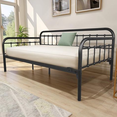 Amazon.com: Metal Daybed Frame Heavy Duty Metal Slats Sofa Bed Platform Mattress Foundation Twin Day Bed Black Sanded Color : Home & Kitchen Twin Day Bed, Daybed Frame, Twin Daybed With Trundle, Twin Day, Metal Daybed, Bed Platform, Foldable Bed, Traditional Bed, Daybed With Trundle