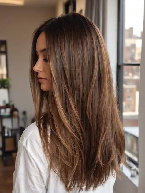 Brunette Hair Refresh, From Balayage To Brunette, Brunette No Highlights, Subtle Balayage Brunette Straight, Brunette Hair With Natural Highlights, Brown Hair For Green Eyes And Fair Skin, 2024 Brunette Hair Color, Bright Brunette Hair, Low Maintenance Brown Hair