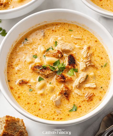 Creamy Cajun Chicken Pasta Soup Recipe Cajun Chicken Pasta Soup Crockpot, Creamy Cajun Chicken Pasta Soup, Cajun Chicken Pasta Soup, Creamy Cajun Chicken Soup, Cajun Soup, Crockpot Cajun, Chicken Pasta Soup, Creamy Cajun Chicken Pasta, Pasta Soup Recipes