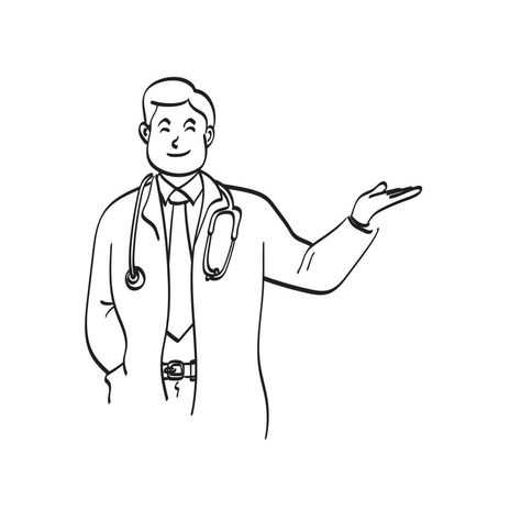 Doctor Line Art, Background Line Art, Male Doctor, Vector Hand, Illustration Vector, Vector Art, Line Art, White Background, Hand Drawn