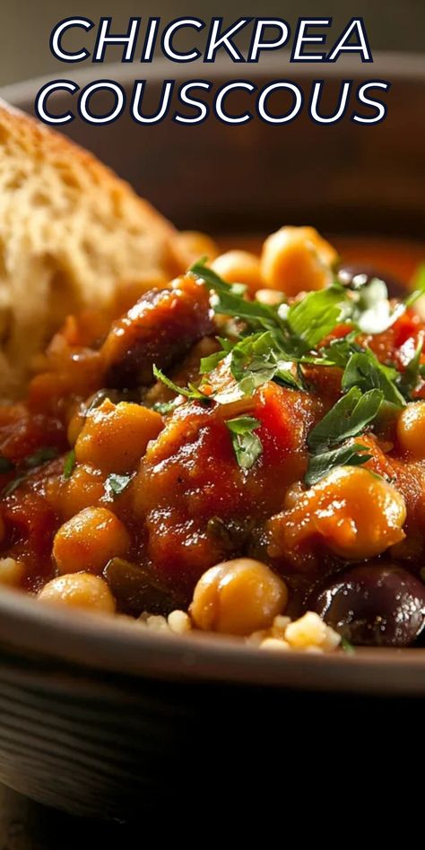 This pin showcases a delicious Mediterranean Chickpea Stew with Couscous. It's a vibrant and healthy vegetarian meal perfect for a cozy night in. The stew features a rich tomato-based broth, chickpeas, and fluffy couscous, highlighting the ease and flavor of Mediterranean cuisine. Mediterranean Chickpea, Couscous Recipe, Mediterranean Flavors, Weekend Lunch, Chickpea Stew, Couscous Recipes, Cozy Weekend, Quick Weeknight Dinners, Vegetarian Options