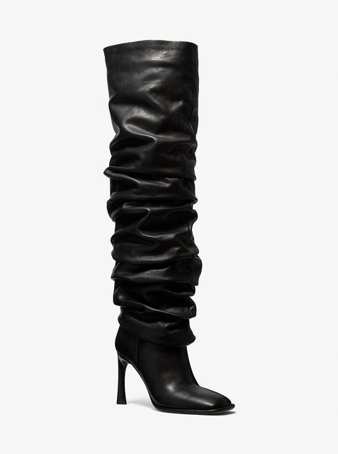 Kelsea Leather Slouchy Boot Tall Slouchy Boots, Black Leather Heeled Boots, Black Knee High Boots Outfit, Pink Nike Shoes, Black Boots Outfit, Leather Thigh High Boots, Slouchy Boots, Leather Heeled Boots, Black Leather Heels