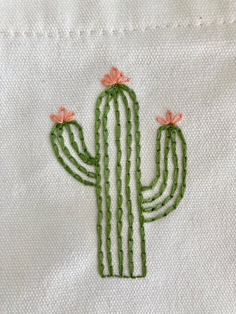 Cactus Hand Embroidered Canvas Pouch with Zipper, Cosmetic Bag, Pencil Case, Wallet, Toiletry Bag Embroidered Cactus Pattern, Small Embroidery Designs Free Pattern, Hand Embroidery Small Designs, Pouch Embroidery Ideas, Embroidery On A Bag, Plant Embroidery Simple, Canvas Bag Embroidery Ideas, Small Hand Embroidery Designs, Embroidery Small Designs