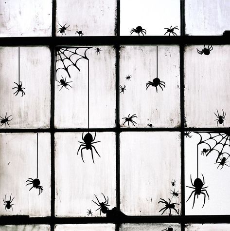 Halloween Calabazas, Halloween Window Display, Halloween Window Silhouettes, Diy Halloween Dekoration, Halloween Window Decorations, Spider Decorations, Casa Halloween, Scary Decorations, Diy Halloween Decor