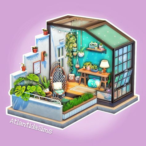 #Sims4 #thesims4 #thesims #sims4house Aesthetic Sims 4 Builds, Sims Maximalist, Sims 4 Dream Home Decorator, Sims 4 Balcony, Sims 4 Maximalist House, Sims 4 Entry Way Ideas, Sims 4 Retro House, Balcony Sims 4, Sims 4 Greenhouse Build