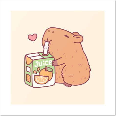 A cute capybara loves love orange juice, its favourite fruit! Kawaii doodle for capybara lovers! ♥ -- Choose from our vast selection of art prints and posters to match with your desired size to make the perfect print or poster. Pick your favorite: Movies, TV Shows, Art, and so much more! Available in mini, small, medium, large, and extra-large depending on the design. For men, women, and children. Perfect for decoration. Juice Sticker, Kawaii Doodle, Panda Lindo, Walpaper Hello Kitty, Cute Capybara, Kawaii Doodles, Orange Juice, Mammals, Sticker Design