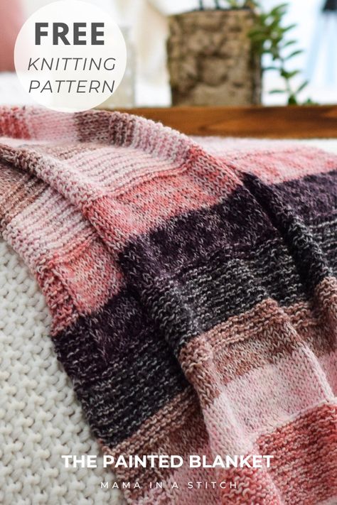 How To Knit A Blanket - Painted Sky Throw Knit A Blanket, Knit Throw Blanket Pattern, Mama In A Stitch, Easy Blanket Knitting Patterns, Easy Knit Blanket, Sky Blanket, Knit Afghan Patterns, Knit Afghan, Painted Sky