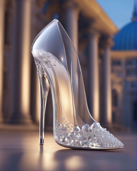 Bride Shoes Wedding Heels Elegant, Glass Heels Cinderella, Heels Classy Elegant Outfit, Elegant Wedding Shoes Brides, Heels And Jeans Outfit Night, Heels Aesthetic Classy, Bride Shoes Wedding Heels, Drawing Heels, Glass High Heels