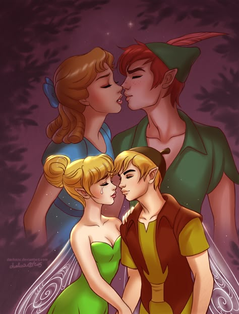 Beautiful art work Tinkerbell And Terence, Wendy Peter Pan, Peter Pan Art, Tinkerbell And Friends, Peter Pan And Tinkerbell, Images Disney, Princess And The Frog, Disney Fairies, Disney Couples