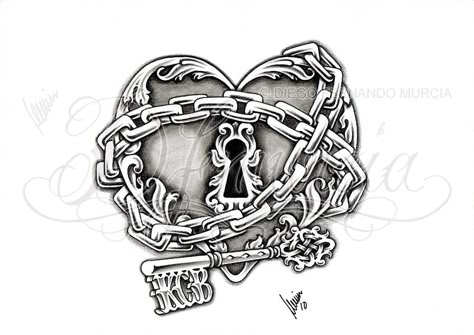 Tattoo Stencil and Pencil Drawings and Sketches | Heart lock and key by *dfmurcia on deviantART Heart Lock Tattoo, Lock Key Tattoos, Key Tattoo Designs, Lock Tattoo, Locket Tattoos, Key Drawings, Chain Tattoo, Key Tattoos, Key Tattoo