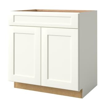 allen + roth Aveley 33-in W x 34.5-in H x 24-in D Linen 1-Drawer Base Fully Assembled Cabinet (Flat Panel Shaker Style) in the Kitchen Cabinets department at Lowes.com Semi Custom Cabinets, Furniture Board, Allen Roth, Types Of Cabinets, Custom Kitchen Cabinets, Closed Doors, Shaker Style, Custom Kitchen, Custom Cabinets