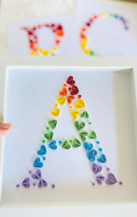 Quilling 3d unique framed wall art rainbow Initial Letters | Etsy Alphabet Gift Ideas, Quilling Monogram Letters, Monogram Quilling, Quilling Art Unique, Quilled Letters, Quilling Alphabet, Diy Monogram Letters, Paper Flower Wall Art, Diy Quilling Crafts