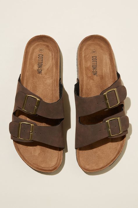 A Smart Casual And Comfortable  Footwear Option For Those Warmer Days. The Double Buckle Sandal Fesatures Two Wide Straps With Adjustable Buckles So You Can Find Your Perfect Fit And A Molded Footbed For Both Support And Comfort.Features:  - Molded Footbed- Adjustable Buckle - Lightweight ComfortCotton On Men - Double Buckle Sandal - Dark ChocolateCotton On | Men | ShoesCotton On | Men | ShoesCotton On | Men | Shoes Buckle Sandals, Wide Straps, Smart Casual, Blue Stripes, Comfortable Shoes, Shoes Mens, Colorful Shirts, Perfect Fit, Buckle