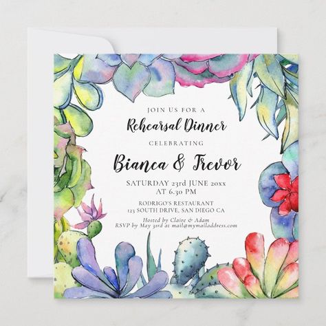 Cactus and succulents watercolor rehearsal dinner invitation  Zazzle Desert Succulents, After Party Invitation, Succulents Watercolor, Cactus Invitation, Succulent Watercolor, Plant Cactus, Bachelorette Party Invitation, Watercolor Succulents, Wedding Watercolor