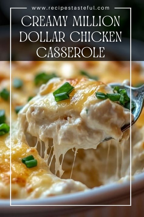 This Creamy Million Dollar Chicken Casserole is a rich and satisfying dish featuring tender shredded chicken enveloped in a creamy cheese blend, topped with crispy Ritz crackers. Perfect for family dinners, it’s simple to make and full of flavor! Shredded Chicken Casserole Recipes, Chicken Braid Recipe, Cream Of Chicken Casserole, Shredded Chicken Casserole, Million Dollar Chicken Casserole, Million Dollar Chicken, Thanksgiving Menu Ideas Side Dishes, Bowl Party Food, Chicken Dinners