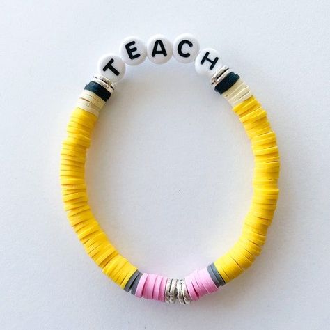 Pin on I want... Teacher Bracelet, Clay Bead Necklace, Preppy Bracelets, Diy Beaded Bracelets, Preppy Jewelry, Polymer Clay Bracelet, Bracelets Handmade Diy, Bracelet Craft Diy, Clay Bracelet