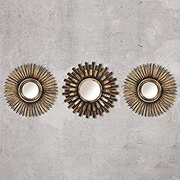 HomeZone 3Pc Shabby Chic Round Sunburst Wall Mirrors In Distressed Gold, Decorative Wall Mountable Shabby Chic Home Decor (Gold): Amazon.co.uk: Kitchen & Home Shabby Chic Mirror Wall, Moroccan Mirror, Art Deco Wall Art, Wall Mirrors Set, Deco Wall, Bronze Mirror, Ornate Mirror, Sunburst Mirror, Hanging Wall Mirror