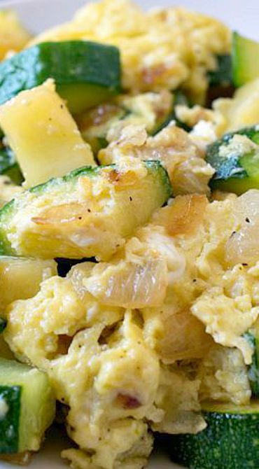 Zucchini and Eggs (Cocozelle) Scrambled Egg Zucchini, Squash Egg Casserole, Zucchini Scrambled Eggs, Zucchini With Eggs Recipe, Eggs And Zucchini Recipe, Eggs Zucchini Breakfast, Zucchini Eggs Recipes, Zucchini Breakfast Ideas, Squash And Eggs Recipes