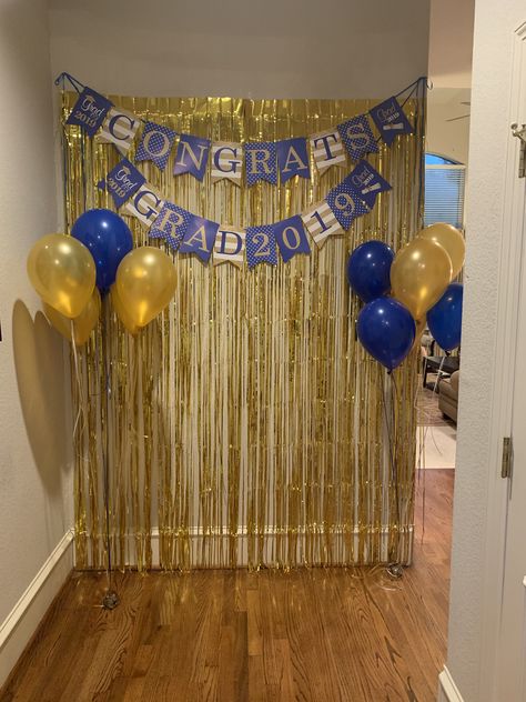 Blue Gold Graduation Party Ideas, Blue And Gold Backdrop Party Ideas, Blue And Gold Graduation Decorations, Graduation Party Ideas Decorations Blue And Gold, Blue And Gold Graduation Centerpieces, Blue And Gold Graduation Party Decor, Graduation Party Blue And Gold, Blue And Gold Grad Party, Graduation Party Ideas Blue And Gold