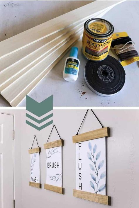 Learn how to make these easy DIY frames for posters, printables, art or pictures! This is a really simple way to make a wall hanging for decoration and it is really cheap! #walldecor #frame #frames #easy #DIY Creative Ways To Hang Posters, Frame Poster Diy, Cheap Frame Ideas, Poster Hanger Diy, Free Bathroom Printables, Bathroom Frames, Bathroom Printables Free, Diy Poster Frame, Cheap Diy Wall Art